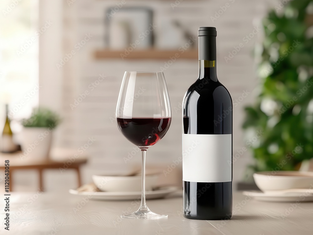 Fototapeta premium Wine glasses clinking over an elegant dining table, with premium bottles and luxurious table decor capturing a celebratory atmosphere