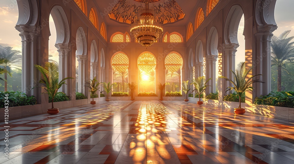 Obraz premium Sunset Illumination in Elegant Moorish Palace Hallway