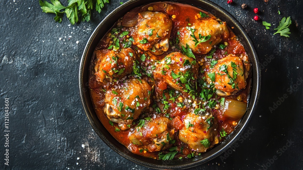A bowl of food with meatballs and parsley A bowl of food with meatballs and parsley