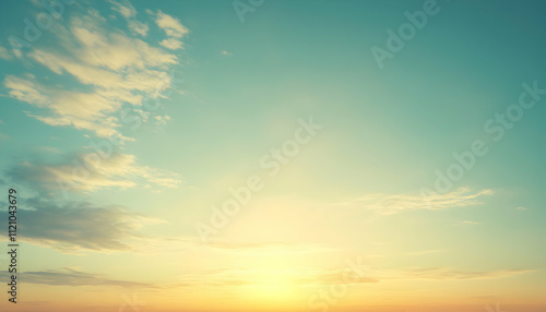 Serene sunset sky with soft pastel colors and wispy clouds; perfect background for various designs.