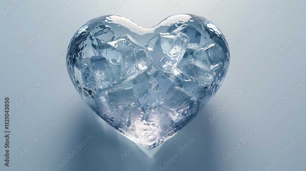 Ice heart shape with subtle frost and clarity on white. Ice heart shape with subtle frost and clarity on white.