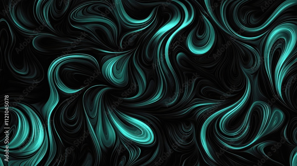 Fototapeta premium Dreamy Surreal Composition with Ethereal Wisps on Black Background in Vibrant Teal Hues