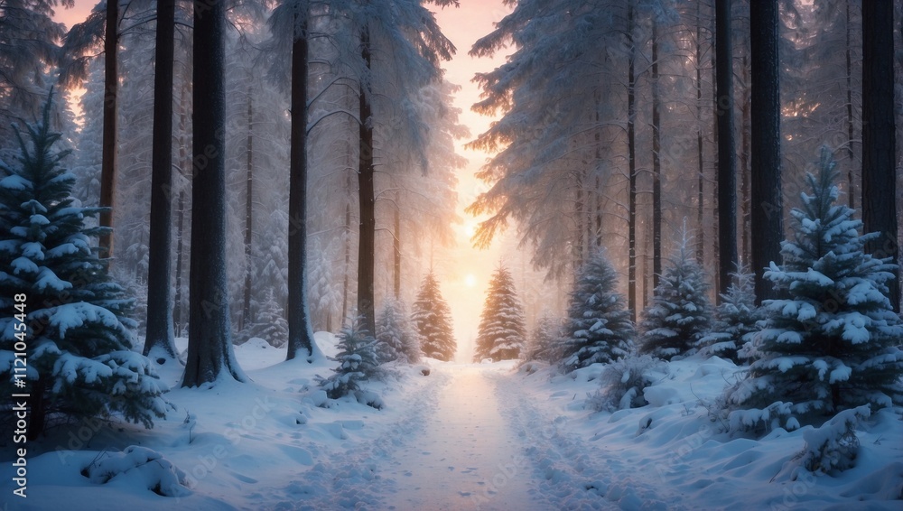 Naklejka premium Christmas Trees Light Winter Pathway Glow