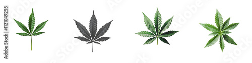 Set of a cannabis leaf, isolated on a transparent background.