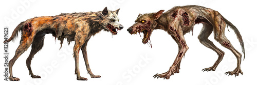 Set of a massive zombie dog, isolated on a transparent background.