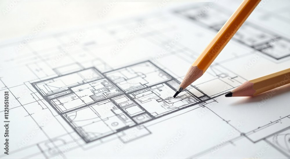 pencil and ruler on blueprint