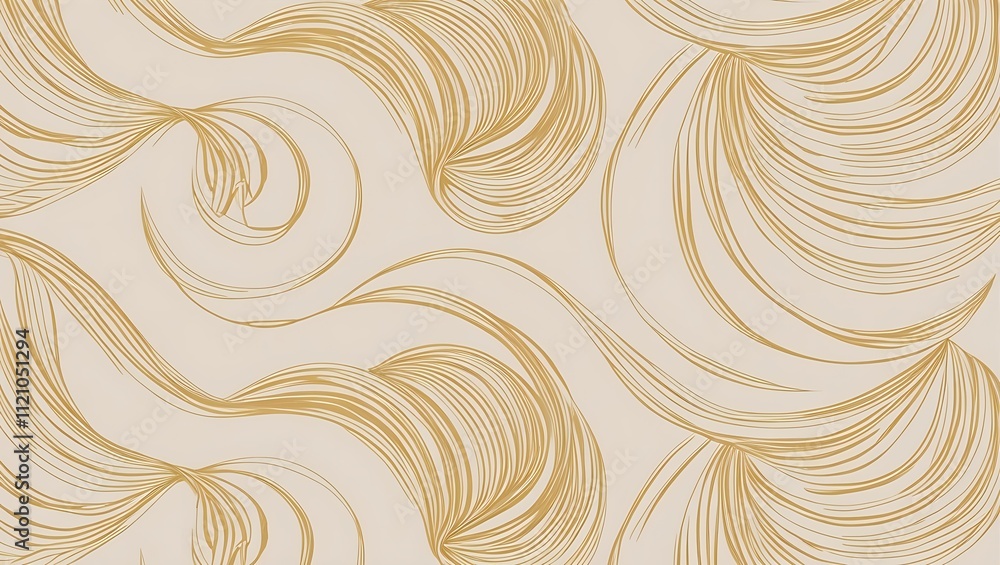 Abstract seamless pattern of golden swirling lines on a beige background, featuring intricate, modern, and luxurious design perfect for decorative and design purposes. Abstract seamless pattern of golden swirling lines on a beige background, featuring intricate, modern, and luxurious design perfect for decorative and design purposes.
