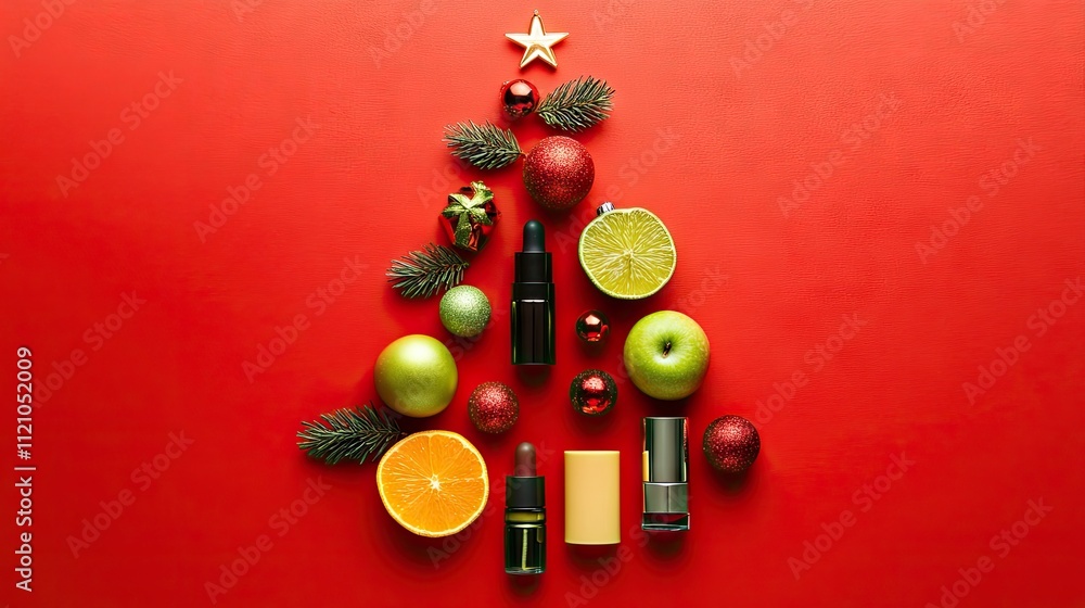 Festive Christmas Tree Arrangement with Oranges, Green Apples, and Sprays Festive Christmas Tree Arrangement with Oranges, Green Apples, and Sprays