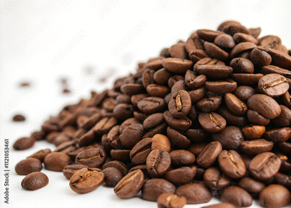 Pile coffee beans on white background. Pile coffee beans on white background.