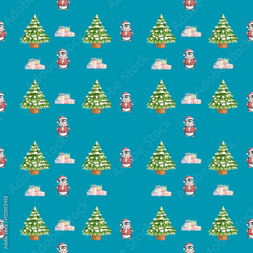 Festive Baby Penguin in Christmas Pattern