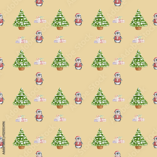 Festive Baby Penguin in Christmas Pattern