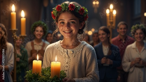 Saint Lucy's day, A young girl excited for celebration photo