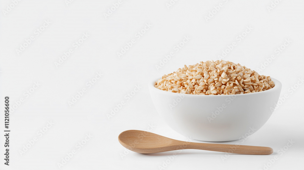 Puffed Brown Rice Cereal Bowl Wooden Spoon Puffed Brown Rice Cereal Bowl Wooden Spoon