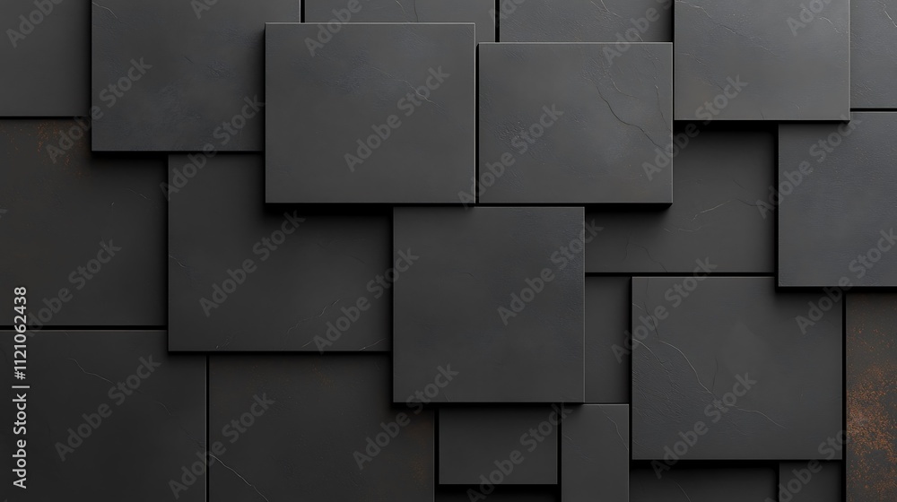 Abstract art display close-up of black cubes in a modern urban gallery setting Abstract art display close-up of black cubes in a modern urban gallery setting