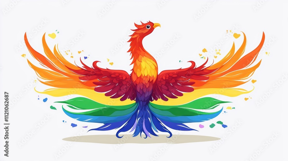 Phoenix Rising in Rainbow-Colored Flames Fantasy Realm Digital Artwork Vibrant Environment Dynamic Viewpoint Symbol of Transformation Phoenix Rising in Rainbow-Colored Flames Fantasy Realm Digital Artwork Vibrant Environment Dynamic Viewpoint Symbol of Transformation