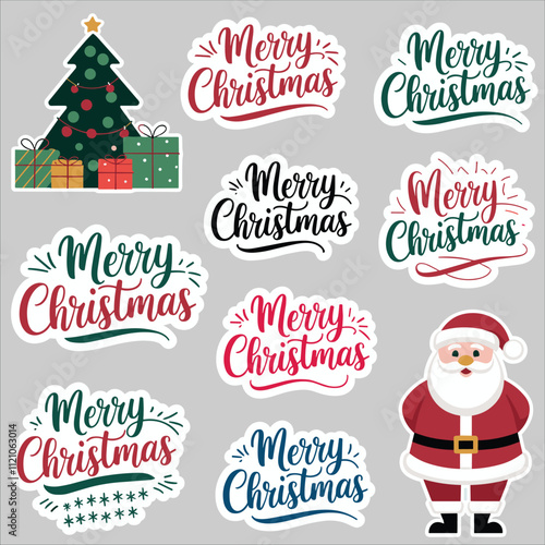  merry christmas sticker, wallpaper, t-shirt, banner, template vector