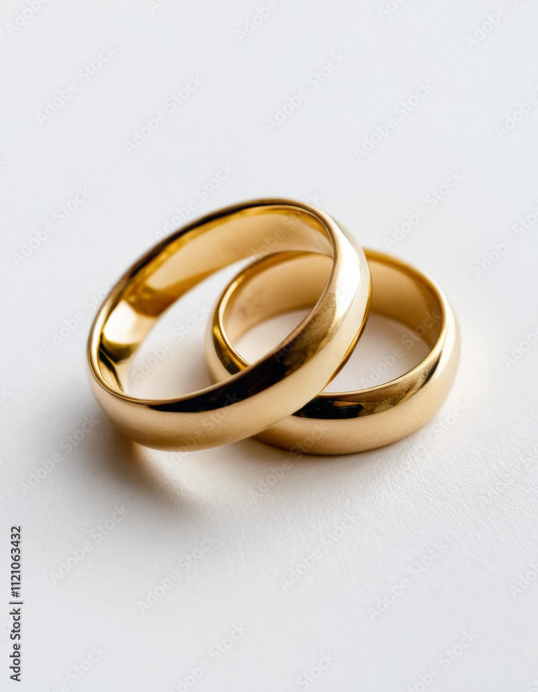 Pair of gold Wedding ring on a white background, macro shot Pair of gold Wedding ring on a white background, macro shot