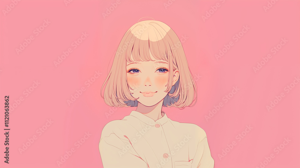 微笑む女性のポートレートイラスト