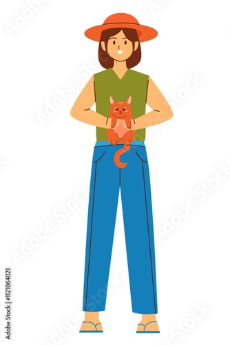 Illustration of a Woman with Her Cat