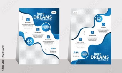 corporate  and modern  Property Sale Flyer Design, Real Estate Flyer Design bundle sat with blue color. a4 size with vector template.