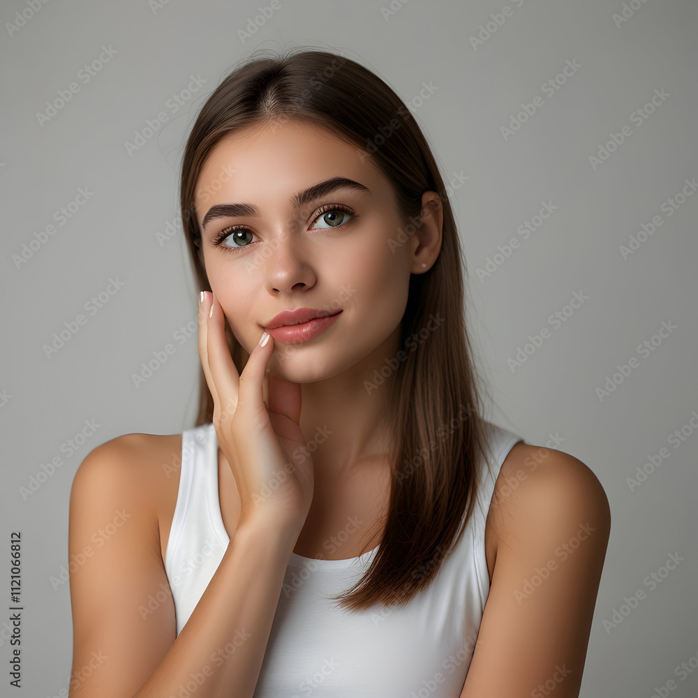 Beautiful young girl touching her face Beautiful young girl touching her face