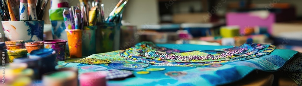 A vibrant art studio filled with colorful paints and creative tools for artistic expression. A vibrant art studio filled with colorful paints and creative tools for artistic expression.