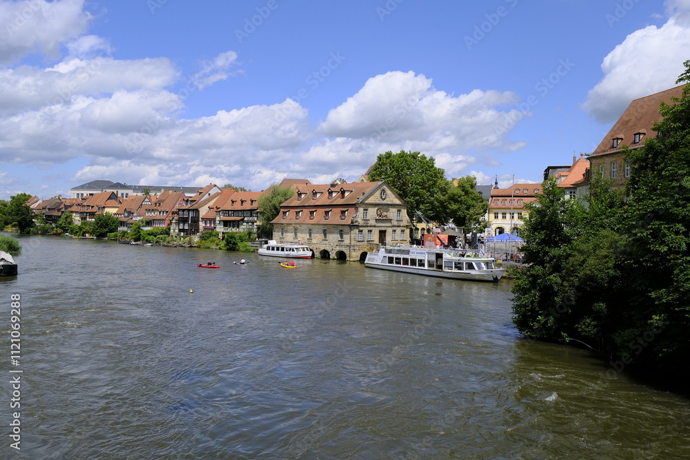 Obraz premium Die ehemalige Fischersiedlung „Klein Venedig“ in der Bamberger Inselstadt, UNESCO-Weltkulturerbestadt Bamberg, Oberfranken, Franken, Bayern, Deutschland
