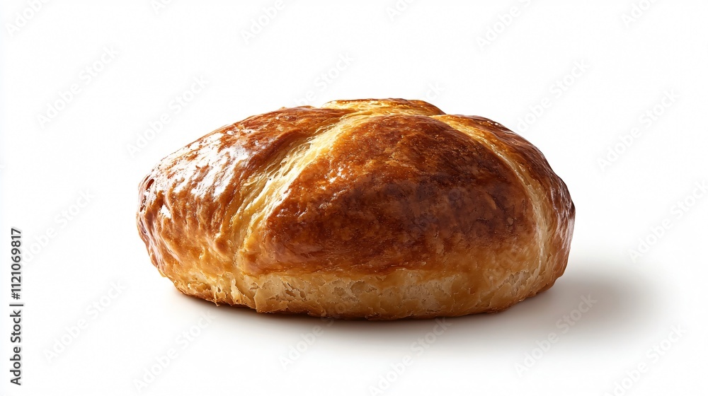 Close up of a hot cross bun with a golden brown crust, isolated on a clean white background with subtle shadows Close up of a hot cross bun with a golden brown crust, isolated on a clean white background with subtle shadows