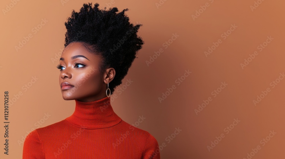 Stylish Black Woman in Trendy Winter Fashion Against Warm Background Stylish Black Woman in Trendy Winter Fashion Against Warm Background