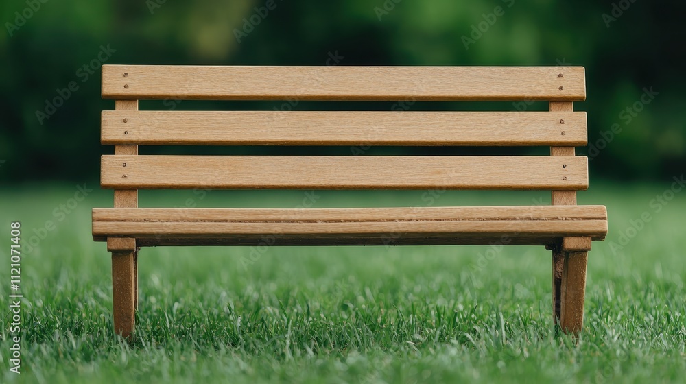 Resting on a wooden bench park setting outdoor furniture image lush green grass front view tranquility concept Resting on a wooden bench park setting outdoor furniture image lush green grass front view tranquility concept