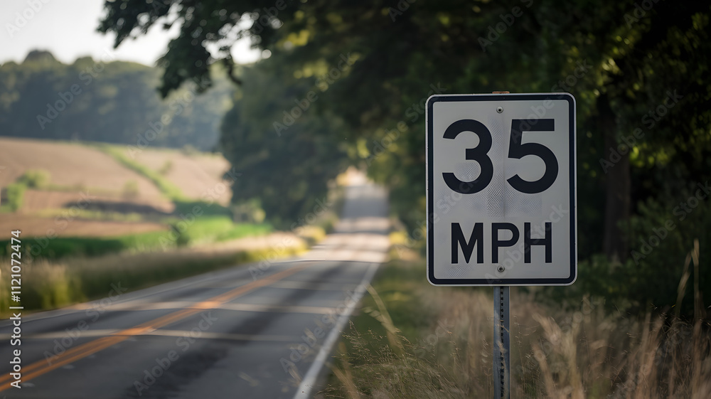 Speed limit sign displaying 35 mph on a rural road, emphasizing the importance of adhering to traffic regulations for safety and compliance. Speed limit sign displaying 35 mph on a rural road, emphasizing the importance of adhering to traffic regulations for safety and compliance.