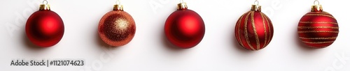 Festive Christmas background with red and gold baubles for holiday decoration and design