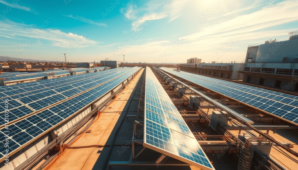 Rooftop Solar Panels Array Energy Production System