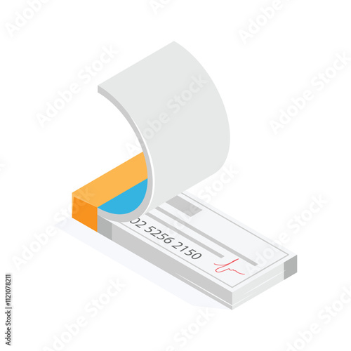 Download this premium vector of cheque book in trendy isometric style