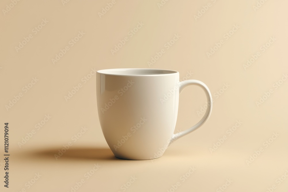 Empty white mug on beige background. Perfect for branding, mockups, or coffee-themed designs. Empty white mug on beige background. Perfect for branding, mockups, or coffee-themed designs.