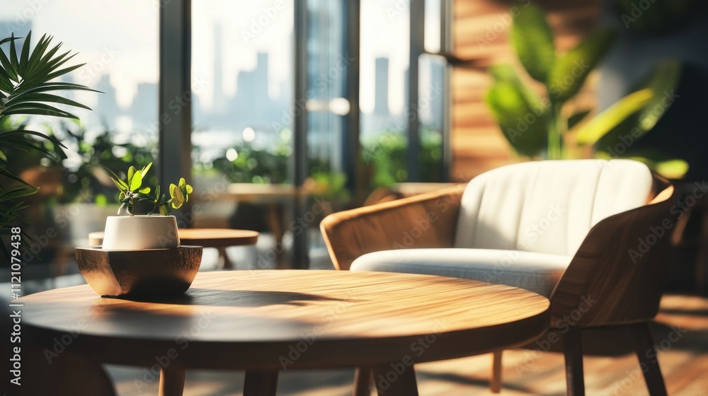 Modern Living Room Interior with City View Modern Living Room Interior with City View