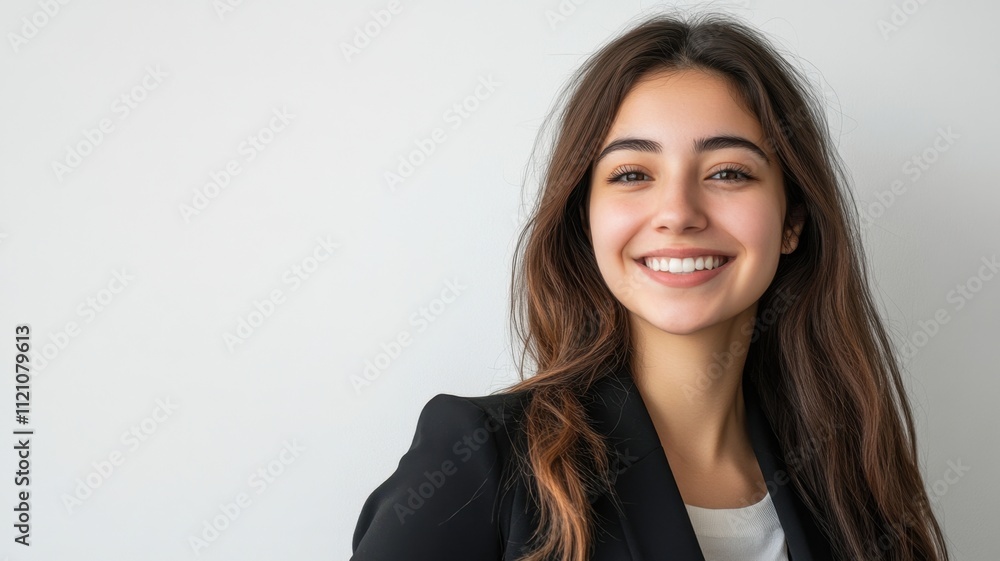 Studio portrait Young business woman Caucasian in a suit against a background happy, smiling and cheerful Working Studio portrait Young business woman Caucasian in a suit against a background happy, smiling and cheerful Working