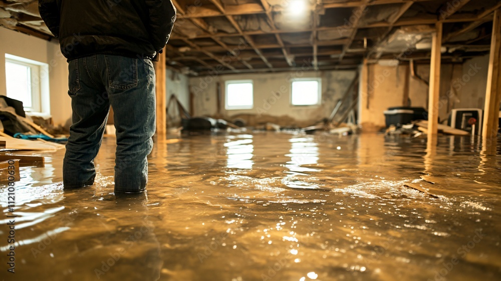 Owner Observes Flooded Basement with Natural Light Owner Observes Flooded Basement with Natural Light