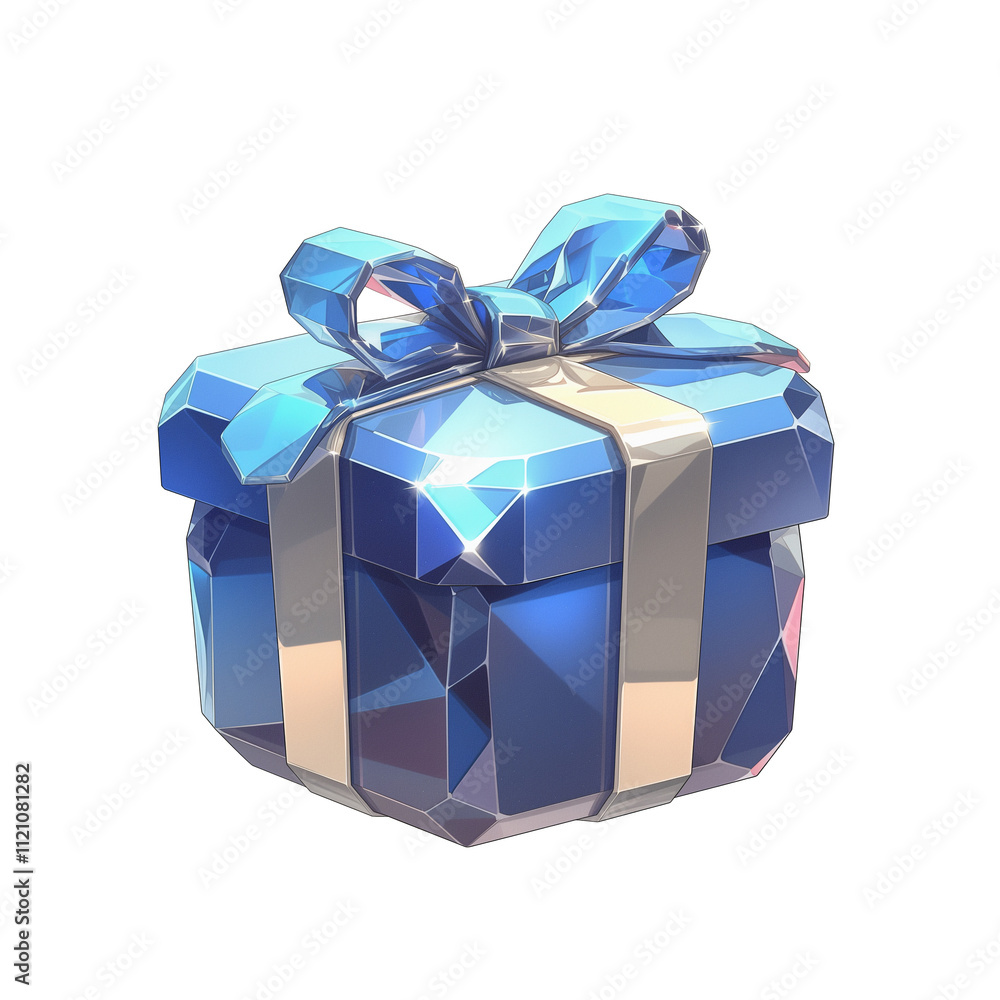 Obraz premium glittering sapphire gift box with metallic ribbon, isolated on transparency background, exuding elegance and luxury
