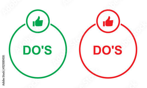 Do's and Don'ts icon. to do and not to do symbol for guidelines and rules list. buttons with thumbs up and thumbs down sign.  isolated on white and black background. Vector illustration.  EPS 10