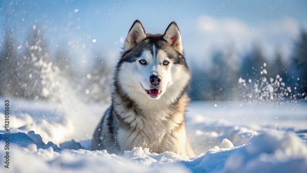 Siberian husky playing in fresh snow, siberian husky, winter, cold, canine, fluffy, pet, outdoor, white, purebred, animal Siberian husky playing in fresh snow, siberian husky, winter, cold, canine, fluffy, pet, outdoor, white, purebred, animal