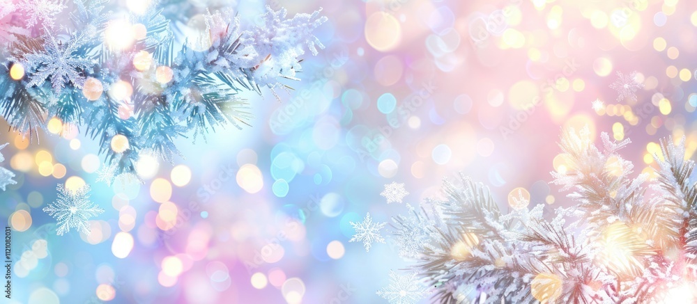 Abstract background of snowfall and Christmas trees, banner for New Year or other event Abstract background of snowfall and Christmas trees, banner for New Year or other event