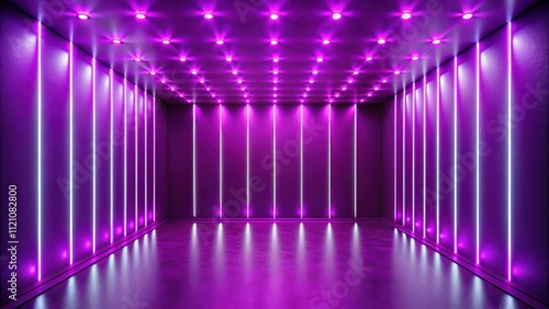 Abstract empty room with spotlights and neon glow on a purple background, neon lights, abstract, purple, room, empty