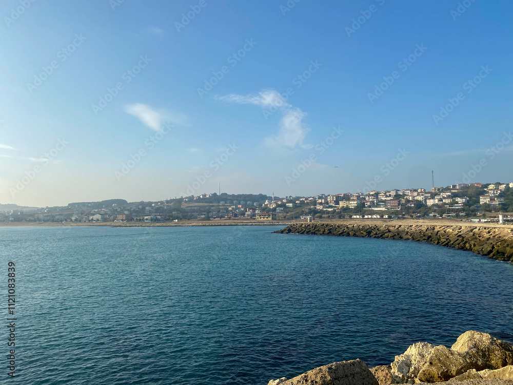 View of town on the sea coast