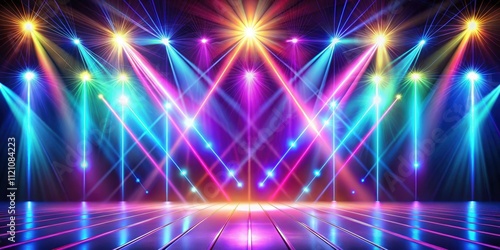 Abstract neon background with vibrant rays and spotlights, neon, abstract, background, vibrant, rays, spotlights