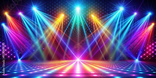 Abstract neon background with vibrant rays and spotlights, neon, abstract, background, vibrant, rays, spotlights