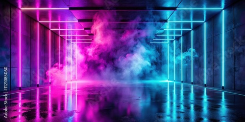 Neon abstract scene with smoke, concrete, reflection , neon, abstract, scene, background, smoke, concrete, reflection, vivid