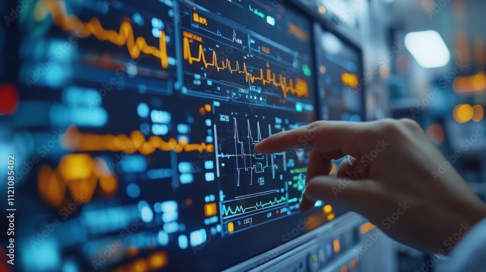 Monitoring vital signs in a hospitalmedical technology display healthcare environment close-up viewpoint patient care concept Monitoring vital signs in a hospitalmedical technology display healthcare environment close-up viewpoint patient care concept