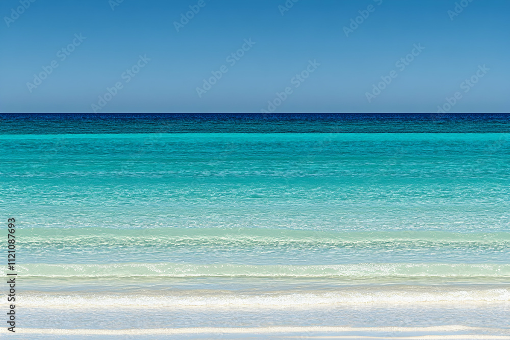 Serene coastal scene crystal-clear turquoise water gently lapping on a pristine white sandy beach under a vibrant blue sky. Perfect for travel, vacation, or relaxation themes. Serene coastal scene crystal-clear turquoise water gently lapping on a pristine white sandy beach under a vibrant blue sky. Perfect for travel, vacation, or relaxation themes.