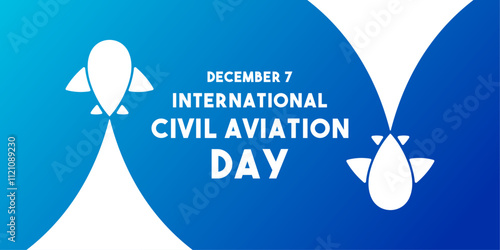 International Civil Aviation Day. December 7. Gradient background. Airplane icon. Banner, card, background.